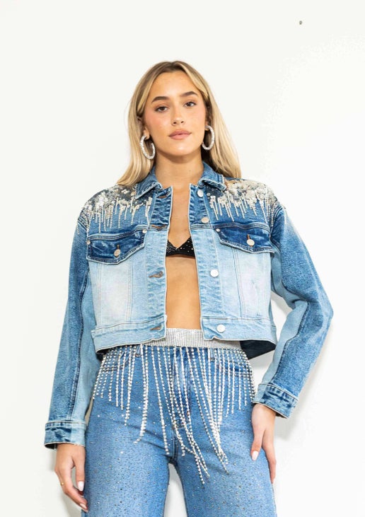 Celeste Rhinestone Studded Denim Jacket