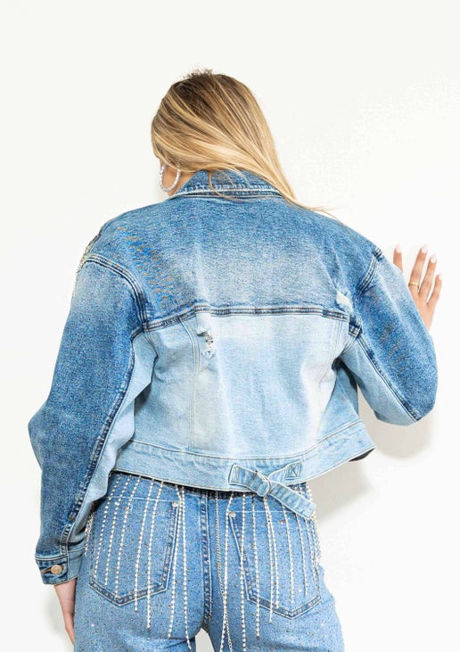 Celeste Rhinestone Studded Denim Jacket