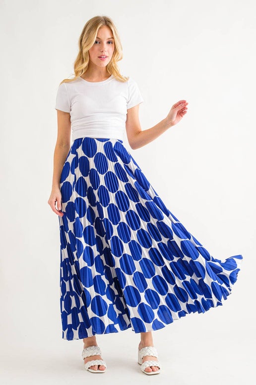 Dot Pleated Skirt Royal Blue