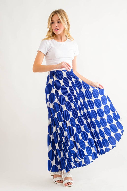 Dot Pleated Skirt Royal Blue