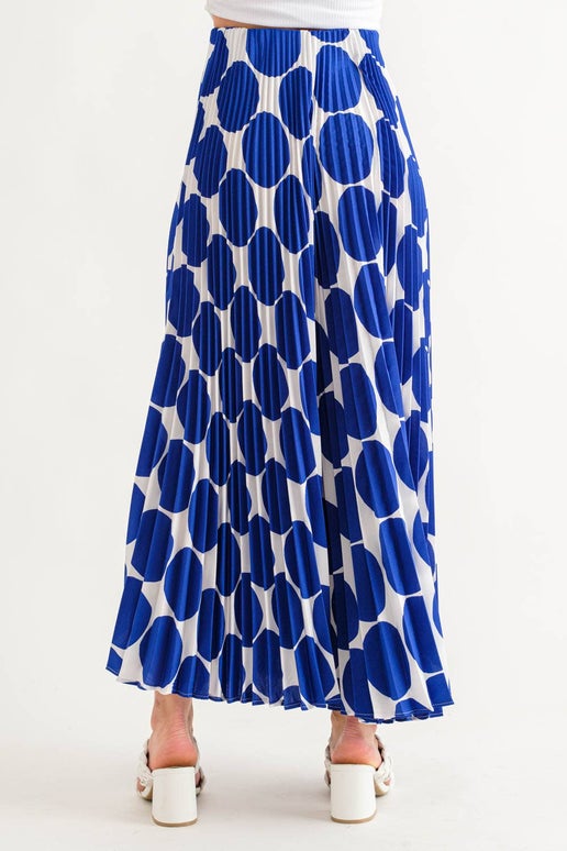 Dot Pleated Skirt Royal Blue