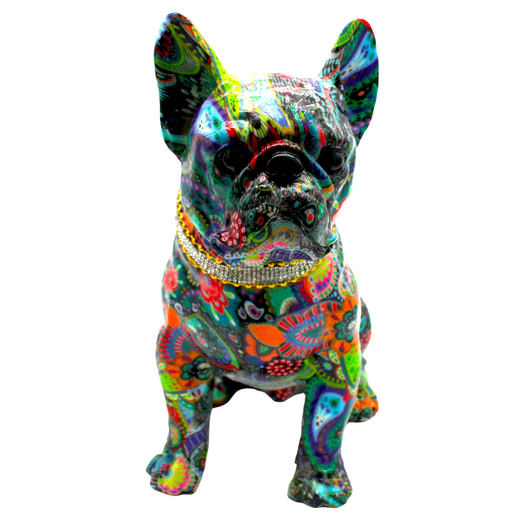 Painted Standing Flower French Bulldog w/Necklace - 11" tall - Interior Illusions Plus