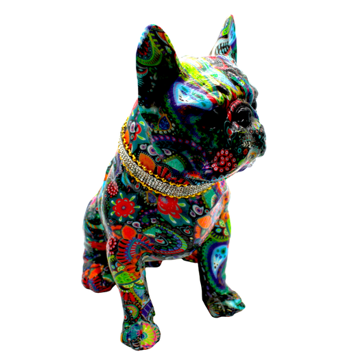 Painted Standing Flower French Bulldog w/Necklace - 11" tall - Interior Illusions Plus