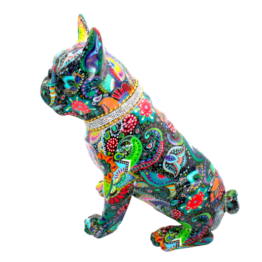 Painted Standing Flower French Bulldog w/Necklace - 11" tall - Interior Illusions Plus