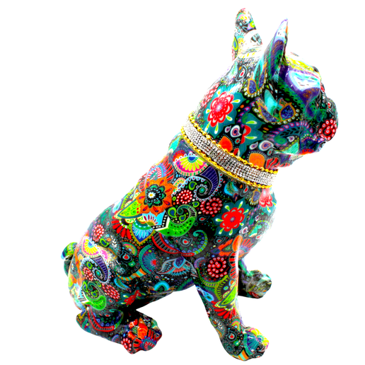 Painted Standing Flower French Bulldog w/Necklace - 11" tall - Interior Illusions Plus