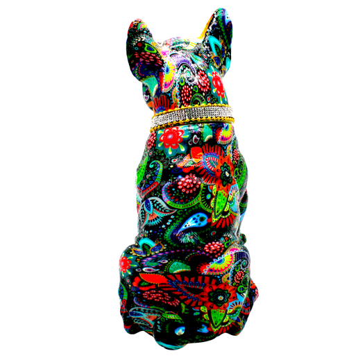 Painted Standing Flower French Bulldog w/Necklace - 11" tall - Interior Illusions Plus