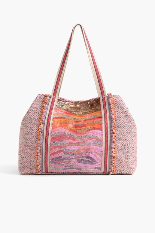 Orange to Mauve Ombre Embellished Tote - America & Beyond