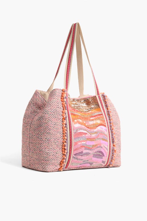 Orange to Mauve Ombre Embellished Tote - America & Beyond