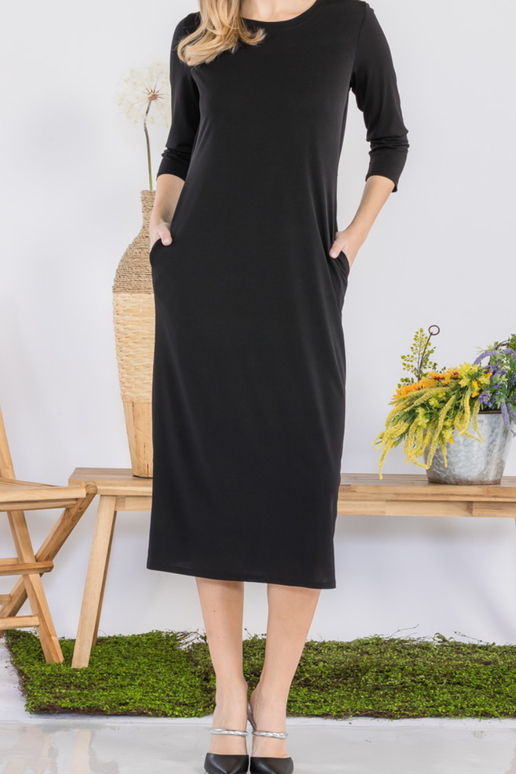 Classic Black Dress 3/4 Sleeve