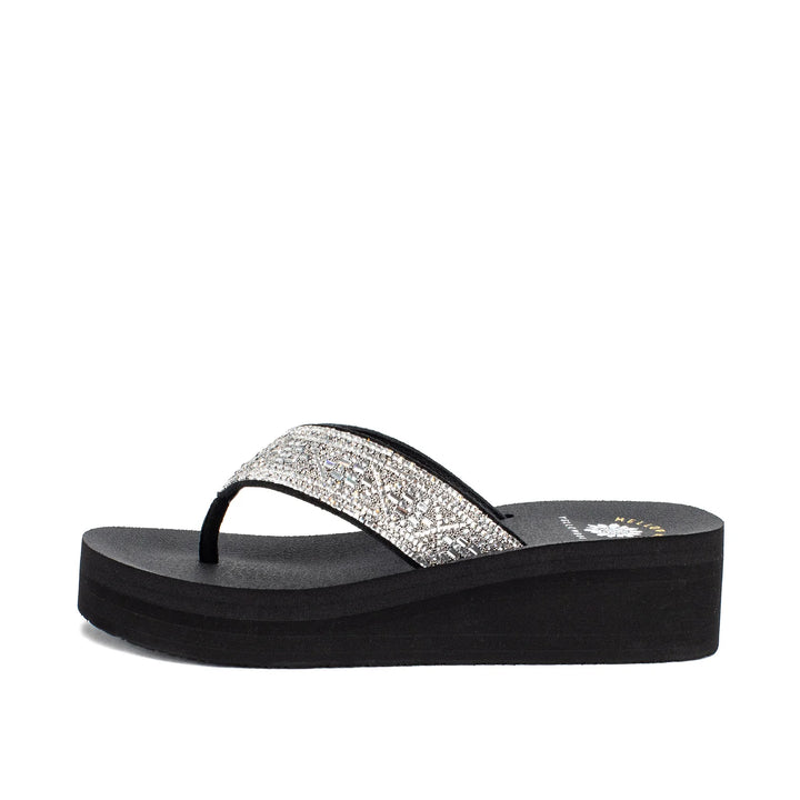 Penny Flatform Sandal in Clear/Black - Yellow Box