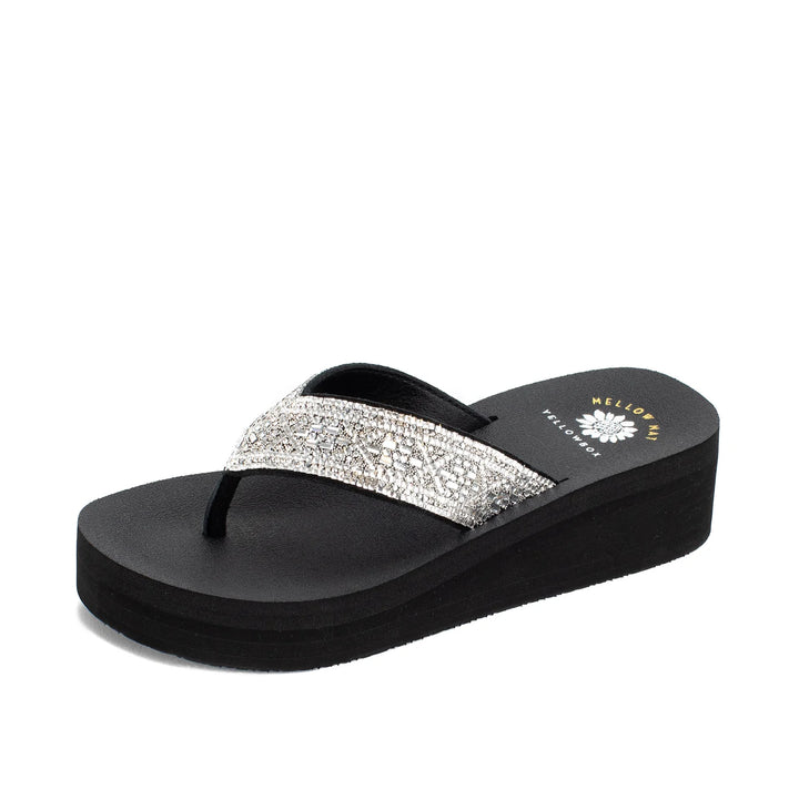 Penny Flatform Sandal in Clear/Black - Yellow Box