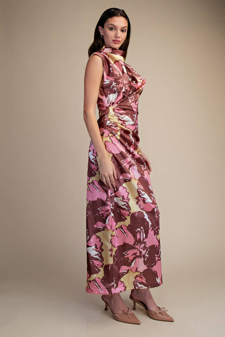 Afterglow floral mock neck midi dress side view