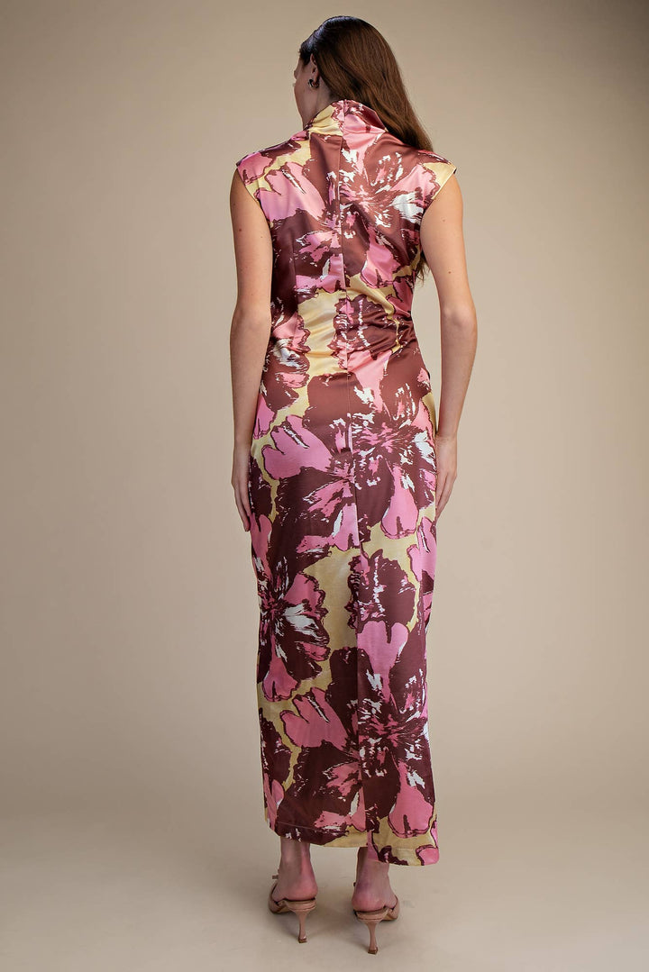 Afterglow floral ruched midi dress back view