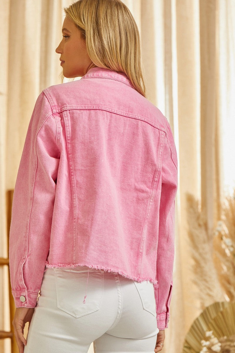 Barb Bling Denim Jacket in Pink