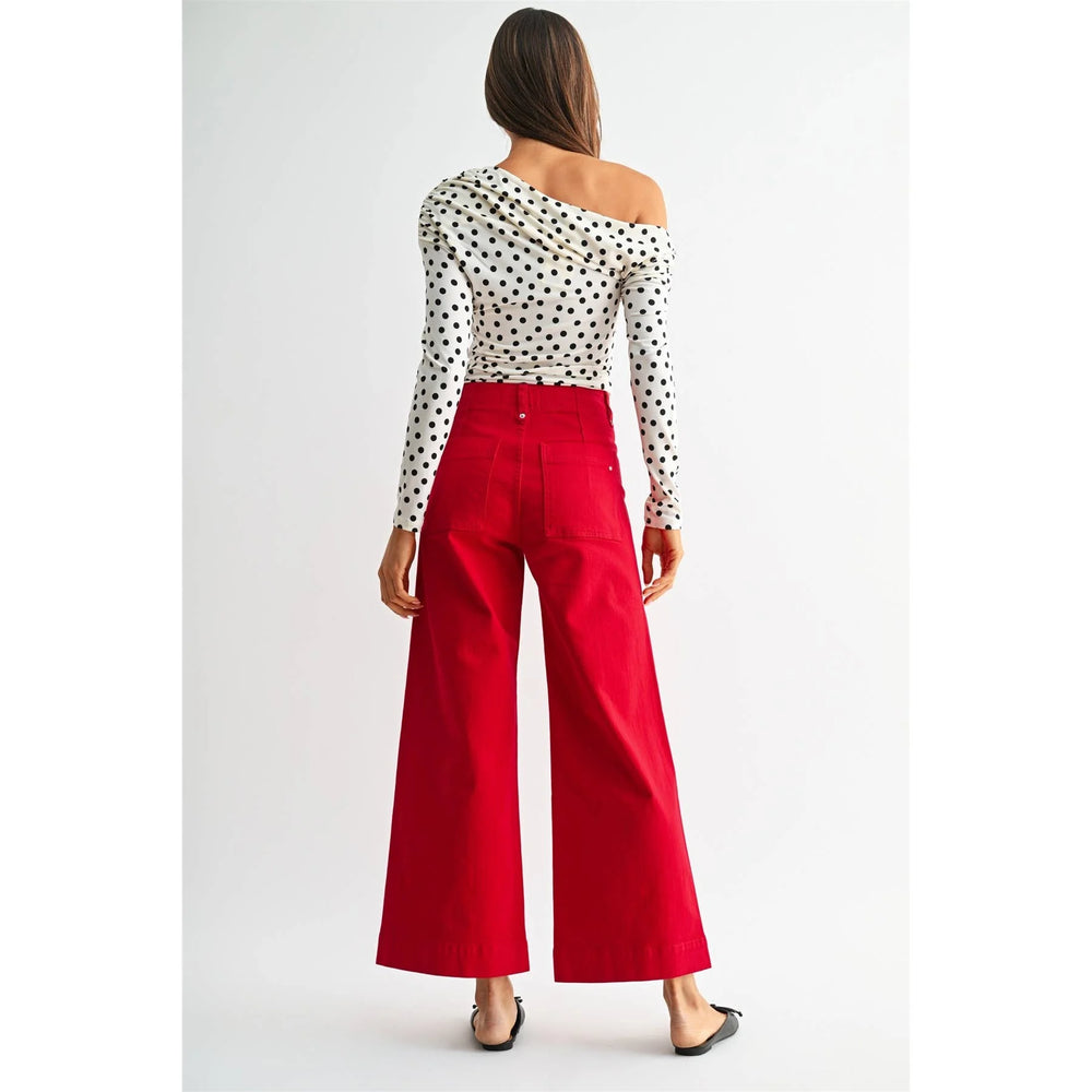 Back view of Red Hot wide leg jeans showing back pockets and cropped length.