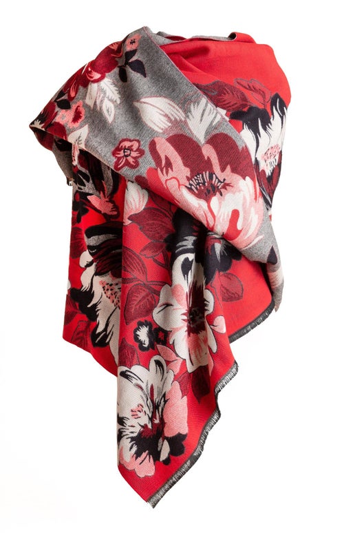 Red Flower Bloom Reversible Scarf - SAACHI