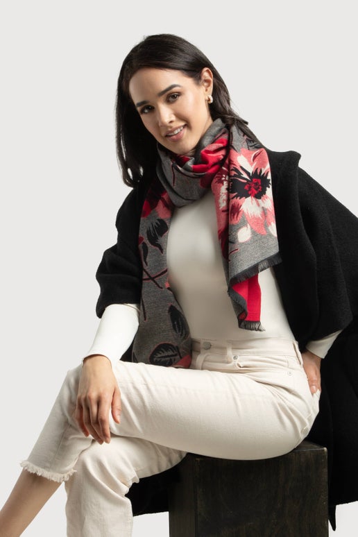 Red Flower Bloom Reversible Scarf - SAACHI