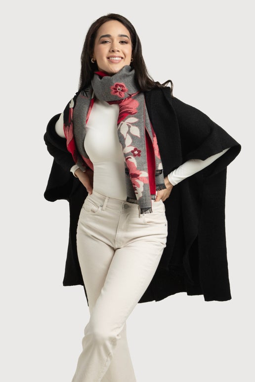 Red Flower Bloom Reversible Scarf - SAACHI