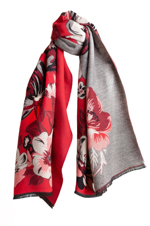 Red Flower Bloom Reversible Scarf - SAACHI