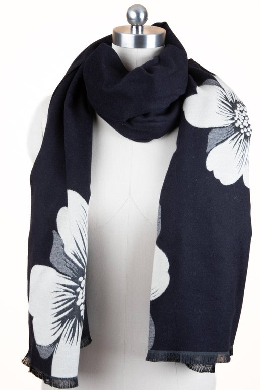 Black & Cream Reversible Floral Scarf