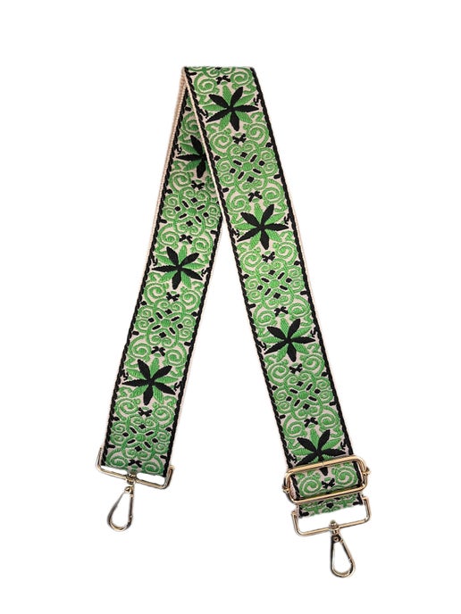 Embroidered Petal Bag Strap in Kelly Green & Black - AHDORNED