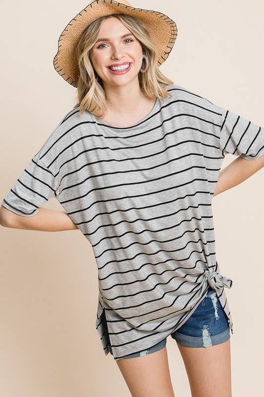 Striped Jersey Side Slit Boxy Top