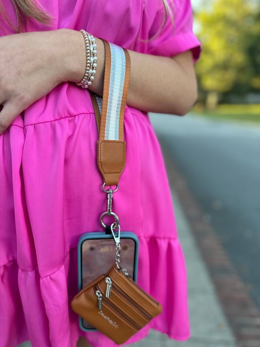 Clip & Go Crossbody Strap with Pouch - Stripe: Copper/Silver/White