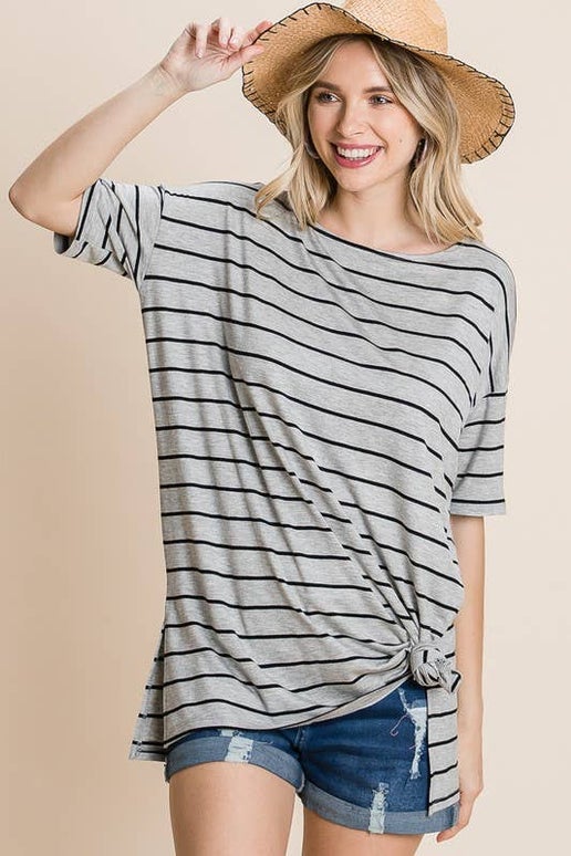 Striped Jersey Side Slit Boxy Top