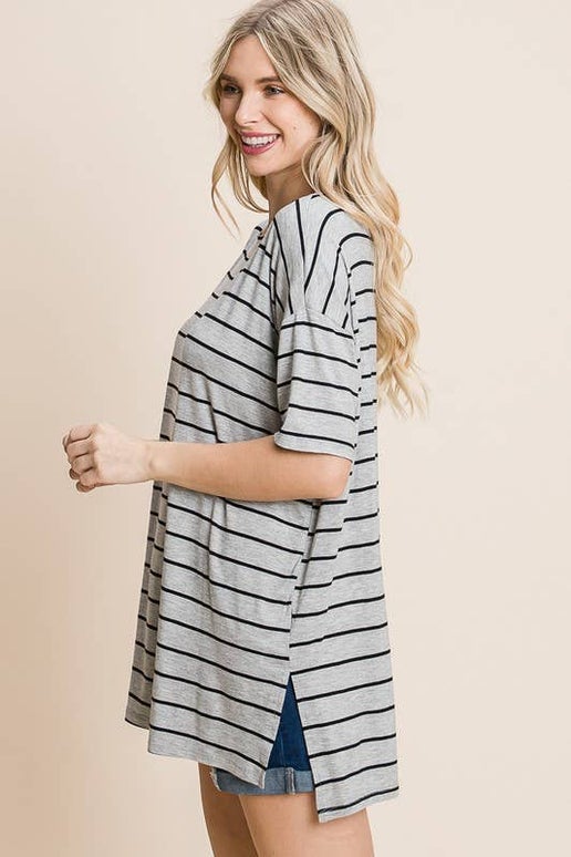 Striped Jersey Side Slit Boxy Top