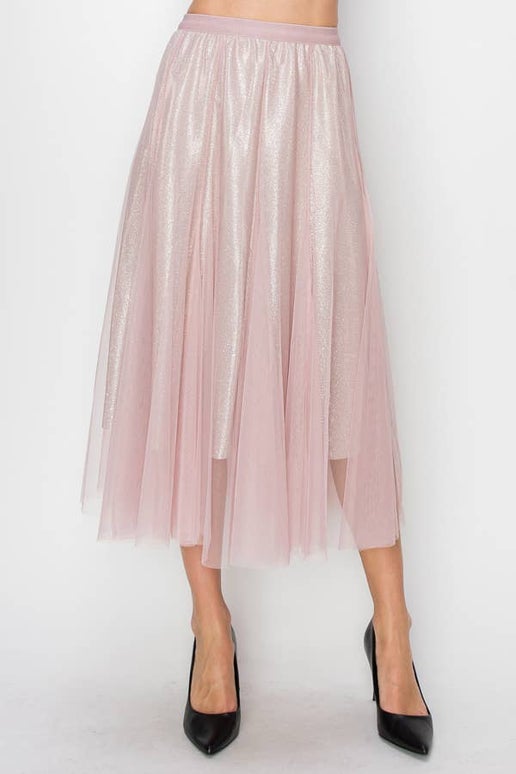 Grace Shimmer Tulle Midi Skirt in Mauve