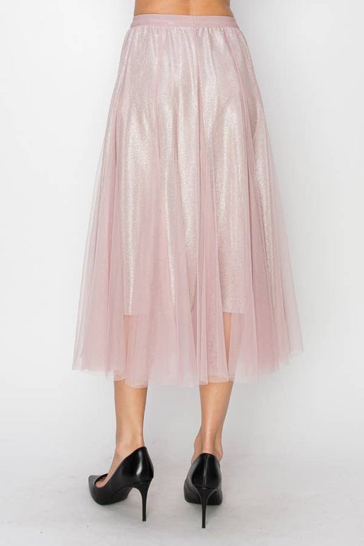 Grace Shimmer Tulle Midi Skirt in Mauve