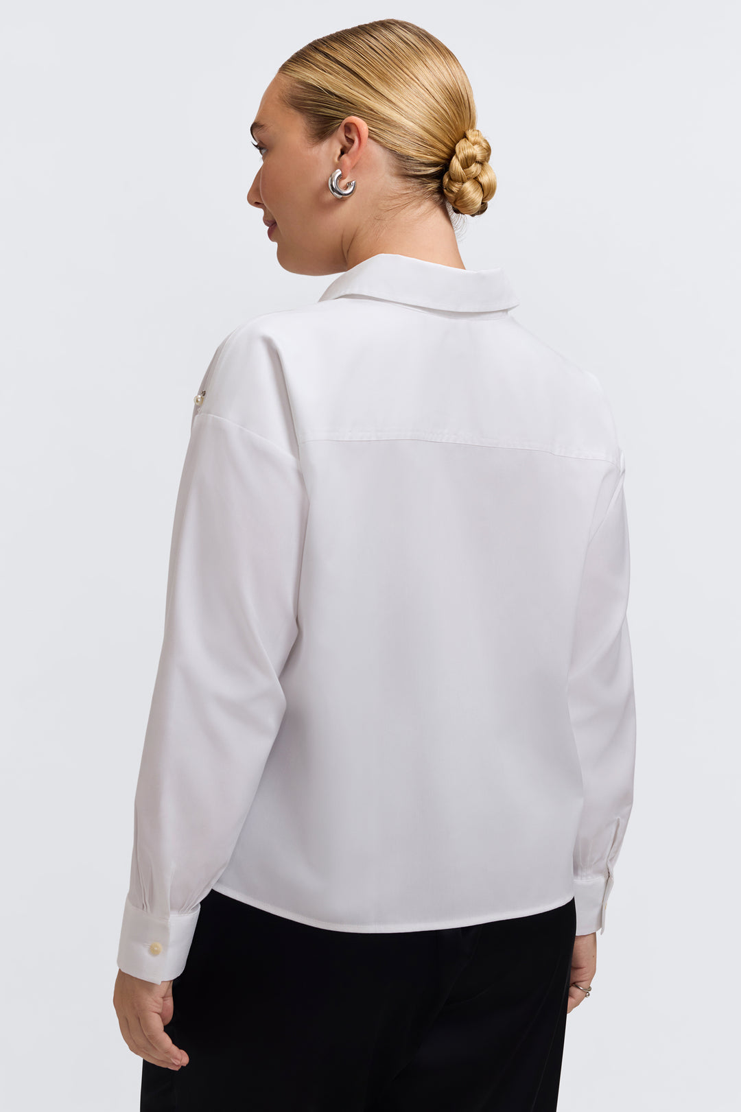 Marina Pearl & Rhinestone Appliqué Long Sleeve Short Shirt