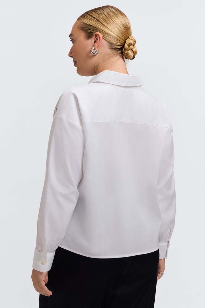 Marina Pearl & Rhinestone Appliqué Long Sleeve Short Shirt