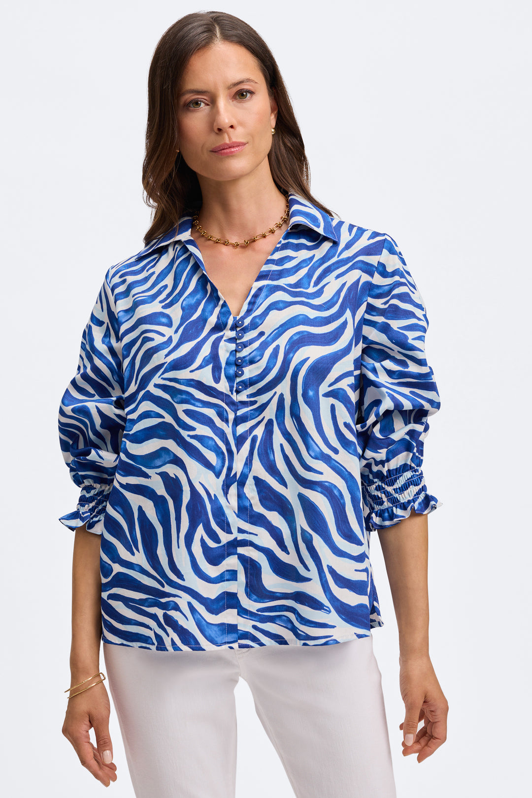 Alexis Blue/White 3/4 Sleeve Popover Shirt