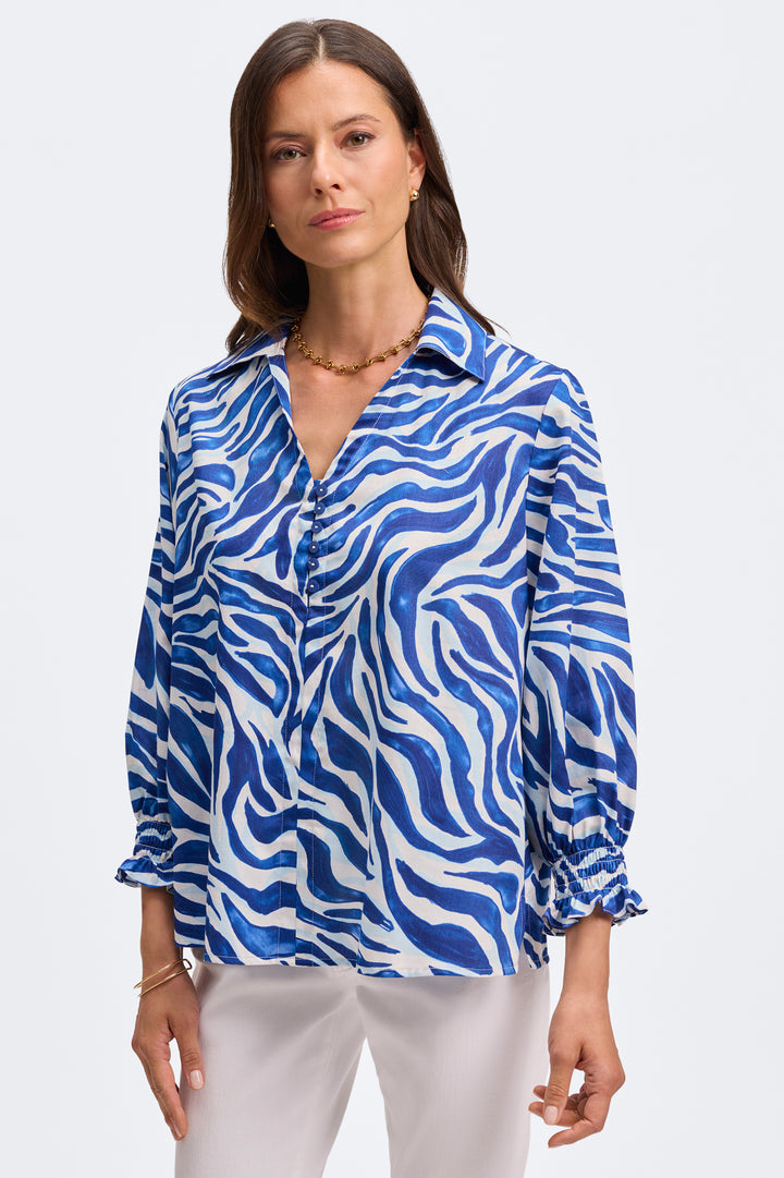 Alexis Blue/White 3/4 Sleeve Popover Shirt