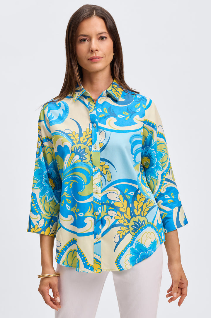 Margie Tropical Jacobean 3/4 Sleeve Shirt