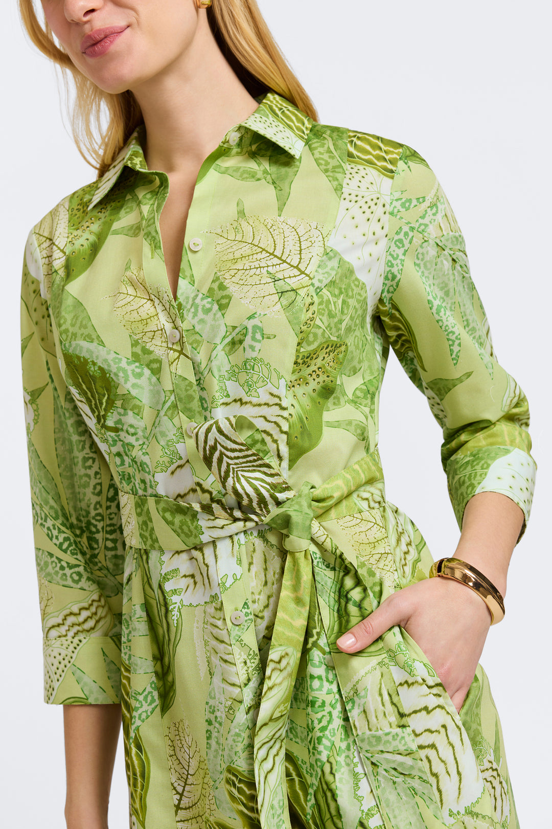 Fiona Jungle Leaves 3/4 Sleeve Dress