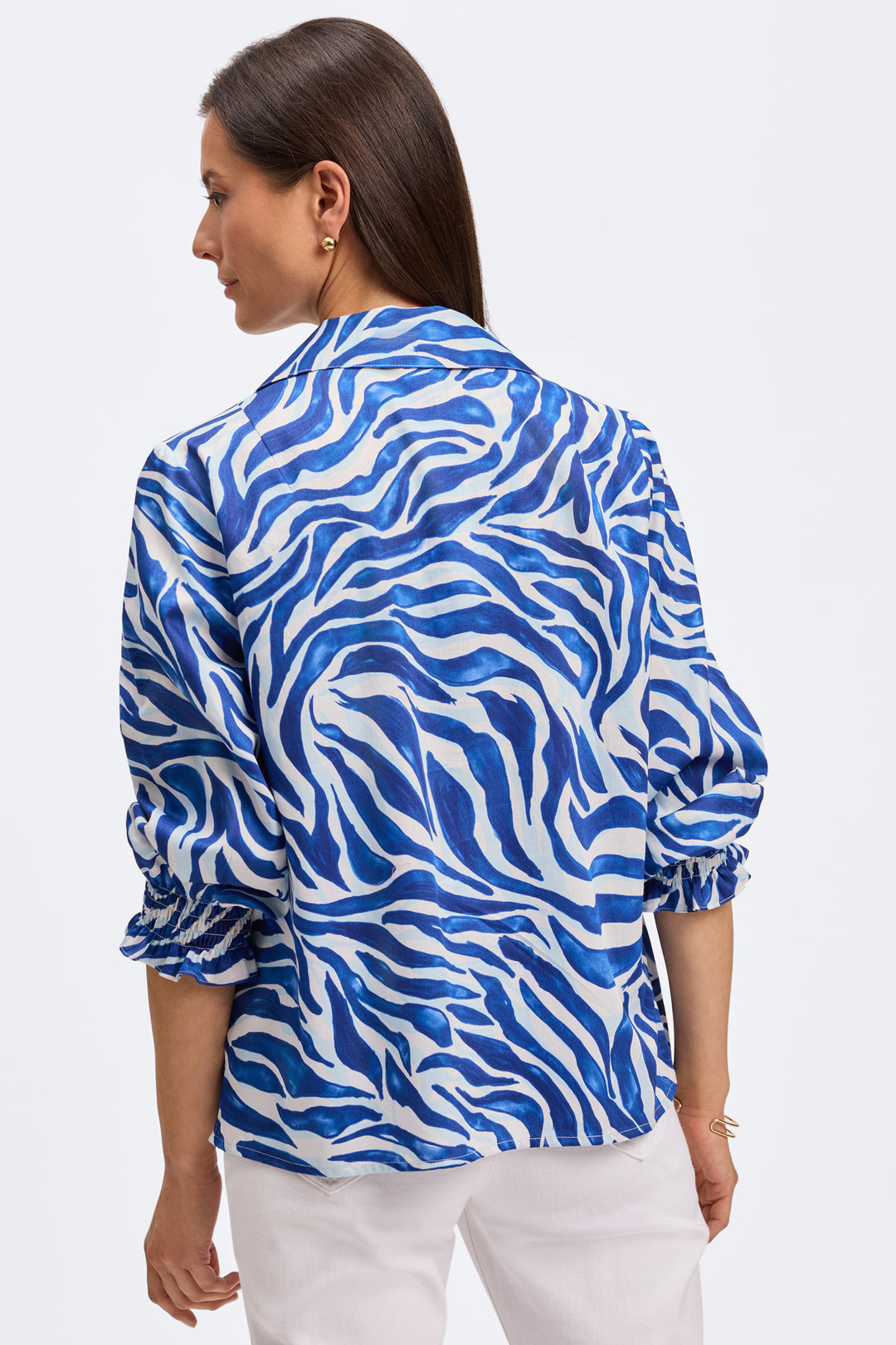 Alexis Blue/White 3/4 Sleeve Popover Shirt