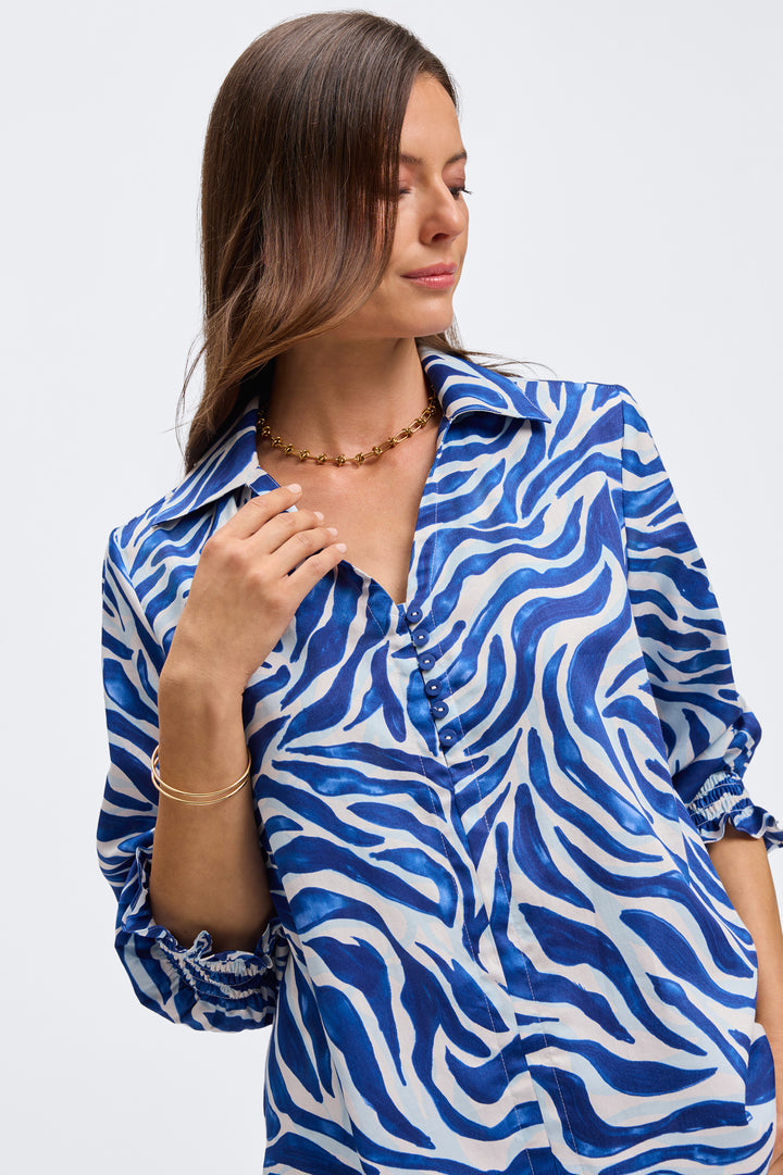 Alexis Blue/White 3/4 Sleeve Popover Shirt