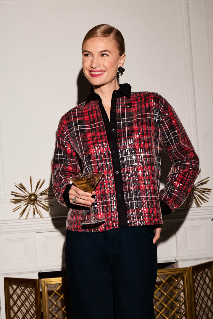 Marina Sequined Long Sleeve Short Shirt