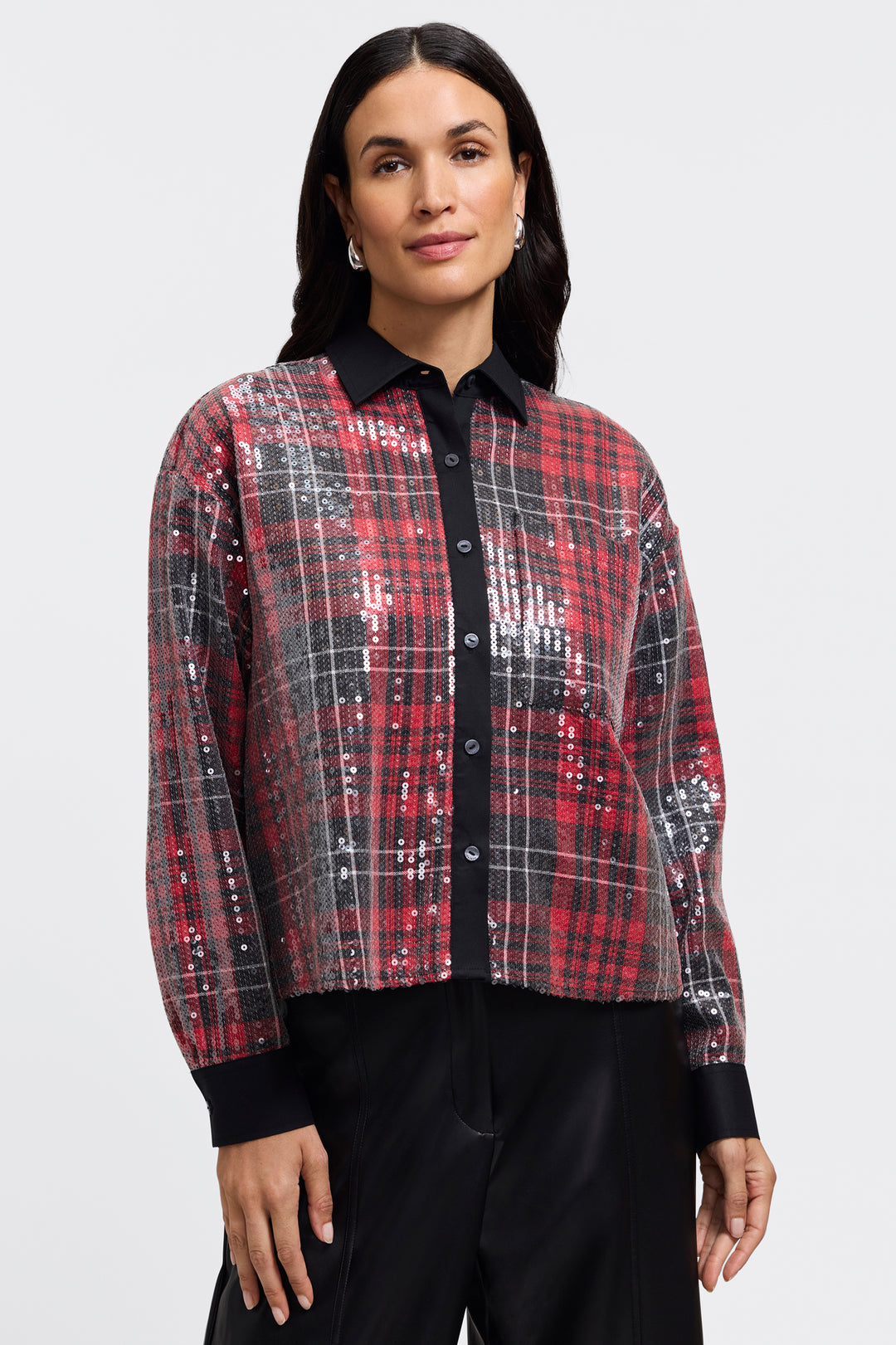 Marina Sequined Long Sleeve Short Shirt