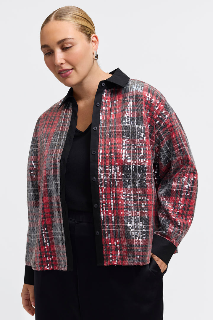 Marina Sequined Long Sleeve Short Shirt