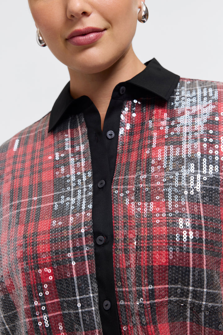 Marina Sequined Long Sleeve Short Shirt