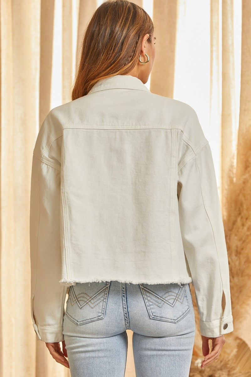 Stacie Bling Pocket Denim Jacket in Ivory