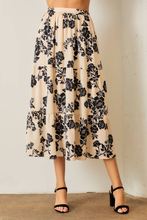 Winter-Garden Satin Maxi Skirt in Cream