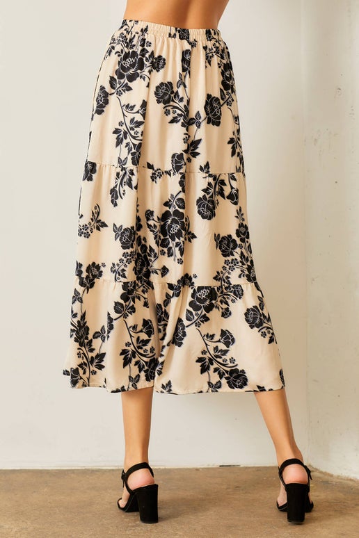 Winter-Garden Satin Maxi Skirt in Cream