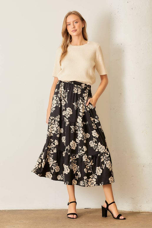 Winter-garden Satin Maxi Skirt in Black