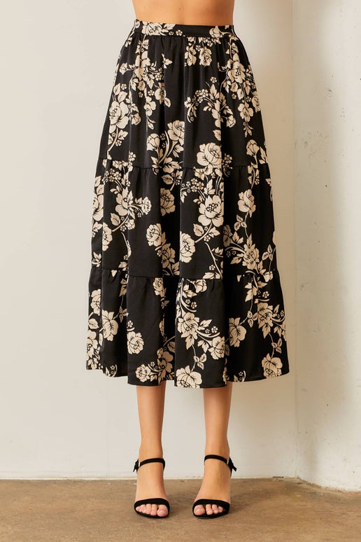 Winter-garden Satin Maxi Skirt in Black