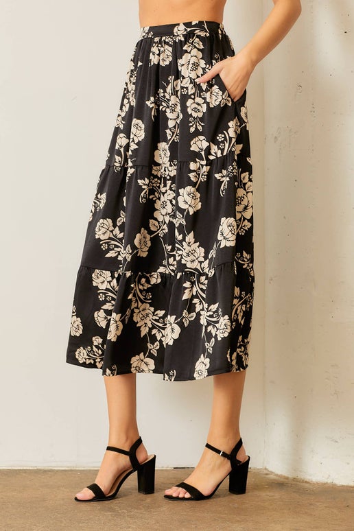 Winter-garden Satin Maxi Skirt in Black