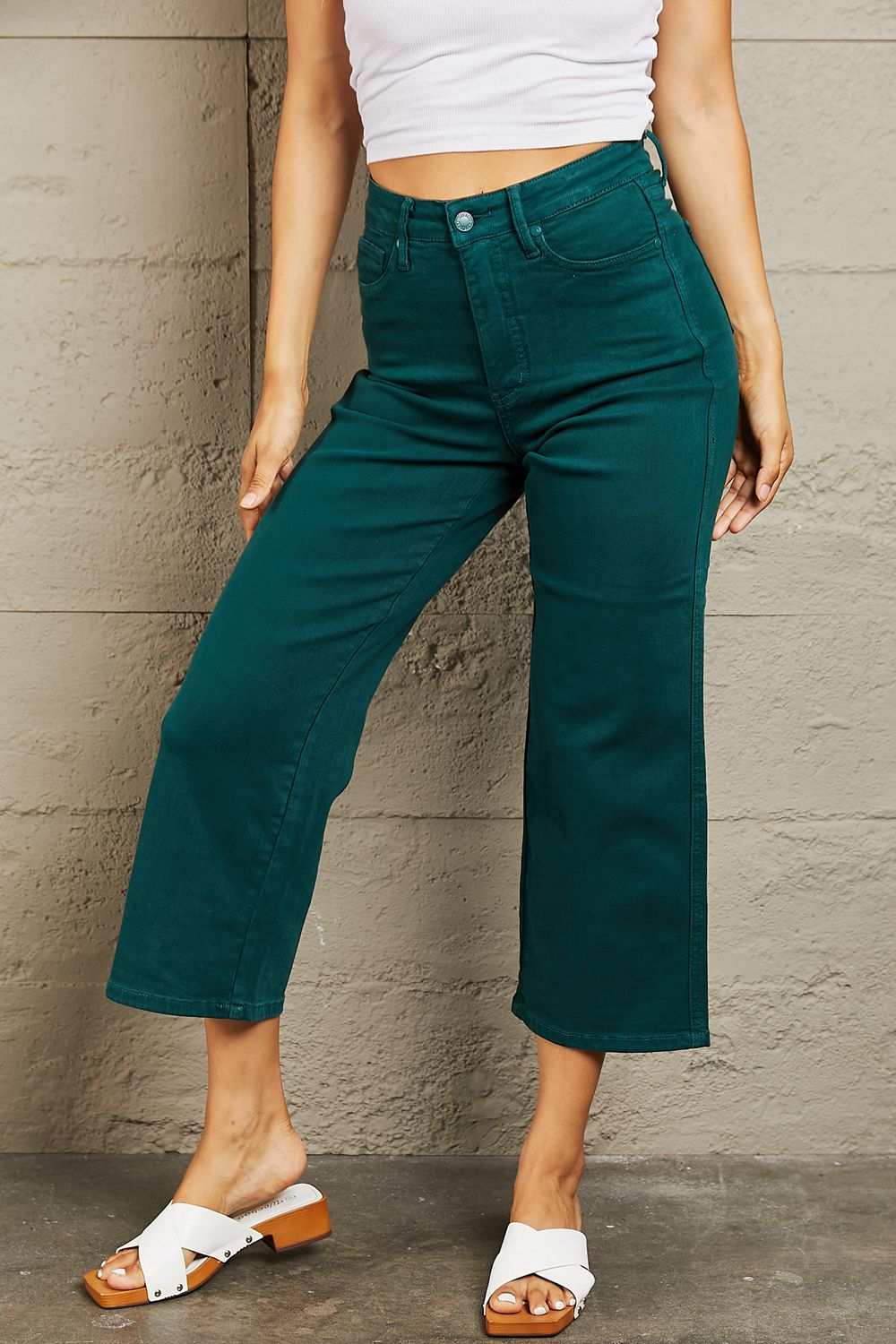 Hailey Tummy Control High Waisted Cropped Wide Leg Jeans - Judy Blue